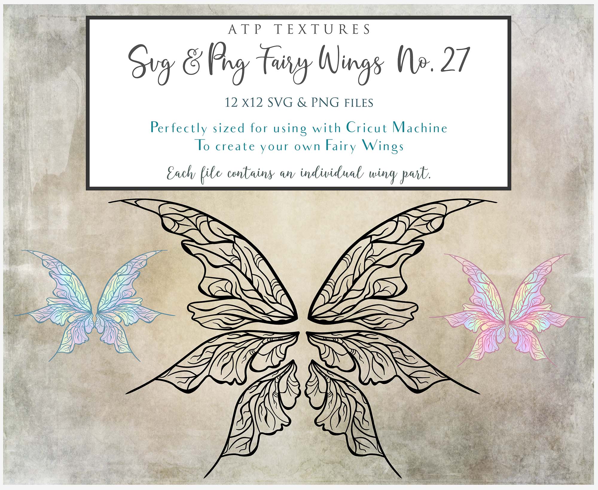 SVG & PNG Fairy Wing files for Cricut or Silhouette Cameo Cutting Machine. To create wearable fairy wings, in adult or children sizes.  Use this clipart design for Halloween Costumes, Fantasy or Cosplay or photography. These are Individual Wing Pieces, for you to cut and assemble. This is a digital product.
